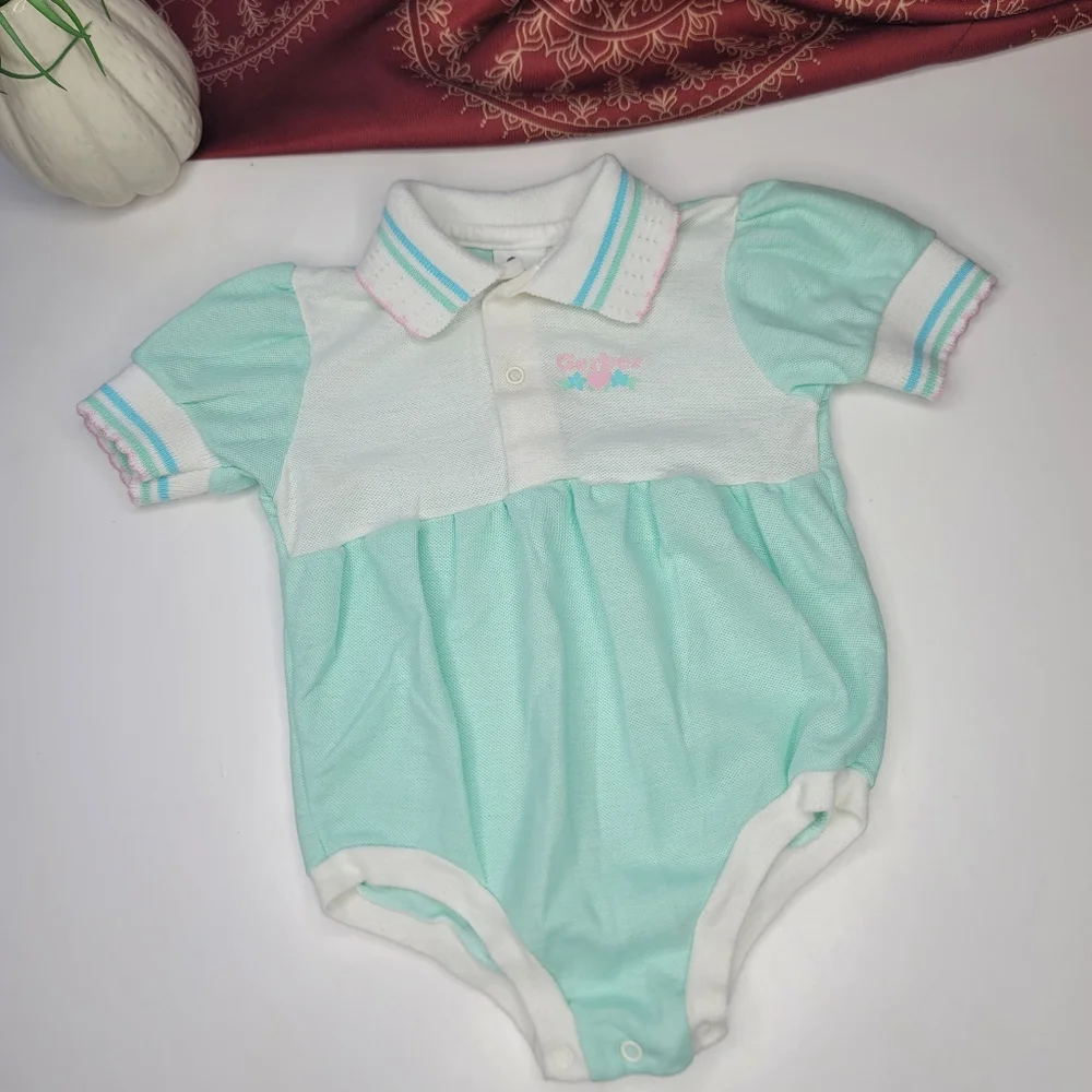 Vintage Gerber Baby Polo Romper Mint Size 12 Months